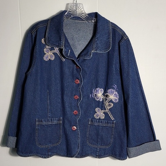 no brand Dresses & Skirts - Womens Embroidered Denim Jean Shirt Cuffed Hem Midi Length Casual Everyday